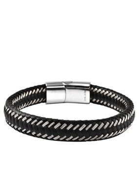 Genuine Leather and Stainless Steel Bracelet